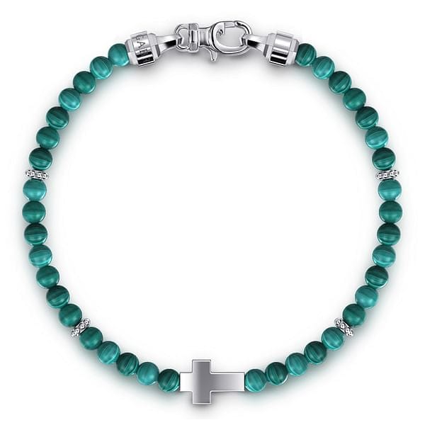 925 Sterling Silver Cross Bracelet with 4mm Malachite Beads - TBM2152SVJMA-Gabriel & Co.-Renee Taylor Gallery
