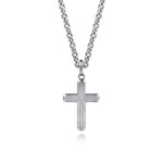 925 Sterling Silver Cross Pendant with Vertical Brush - PCM20040SVJJJ-Gabriel & Co.-Renee Taylor Gallery