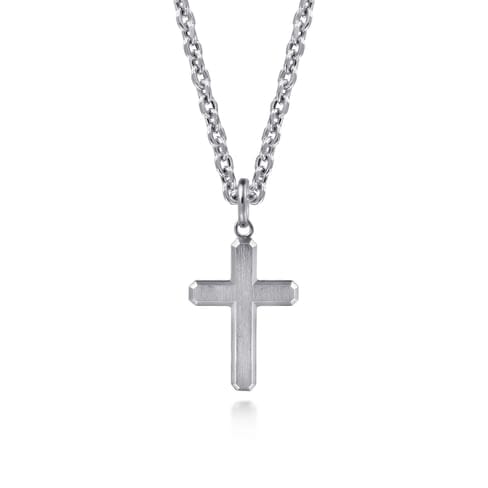 925 Sterling Silver Cross Pendant with Vertical Brush - PCM20040SVJJJ-Gabriel & Co.-Renee Taylor Gallery