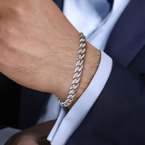 925 Sterling Silver Cuban Link Chain Bracelet - TBM4518SVJJJ-Gabriel & Co.-Renee Taylor Gallery