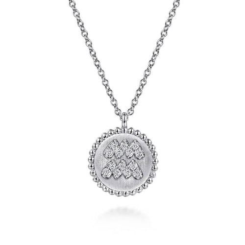 925 Sterling Silver Diamond Bujukan Aquarius Zodiac Pendant Necklace - NK7924AQ-SV5JJ-Gabriel & Co.-Renee Taylor Gallery