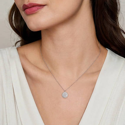 925 Sterling Silver Diamond Bujukan Aquarius Zodiac Pendant Necklace - NK7924AQ-SV5JJ-Gabriel & Co.-Renee Taylor Gallery