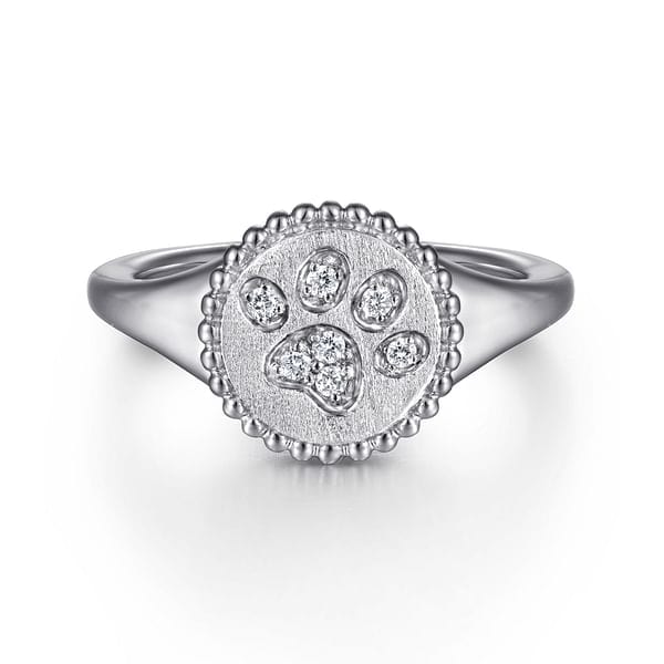 925 Sterling Silver Diamond Bujukan Paw Print Medallion Ladies Ring - LR52860SV5JJ-Gabriel & Co.-Renee Taylor Gallery