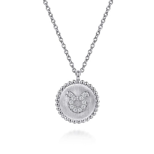 925 Sterling Silver Diamond Bujukan Taurus Zodiac Pendant Necklace - NK7924TA-SV5JJ-Gabriel & Co.-Renee Taylor Gallery