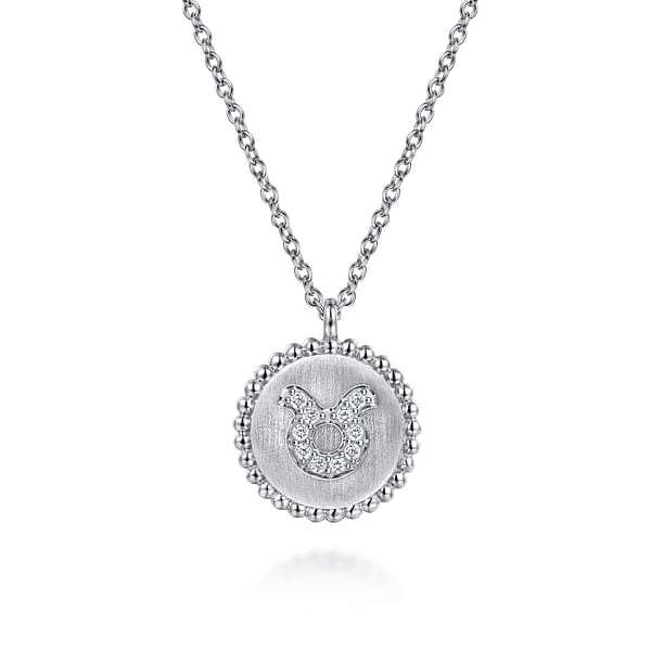 925 Sterling Silver Diamond Bujukan Taurus Zodiac Pendant Necklace - NK7924TA-SV5JJ-Gabriel & Co.-Renee Taylor Gallery