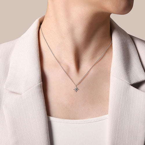 926 Sterling Silver Diamond Starburst Pendant Necklace - NK7083SV5JJ-Gabriel & Co.-Renee Taylor Gallery