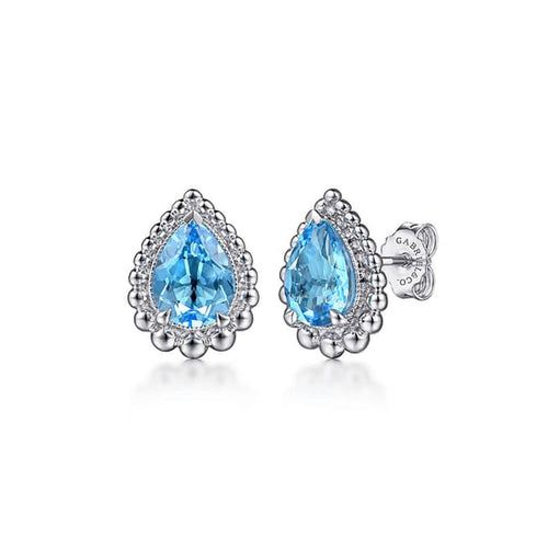 925 Sterling Silver Faceted Swiss Blue Topaz Pear Shape Bujukan Stud Earrings - EG14642SVJBT-Gabriel & Co.-Renee Taylor Gallery