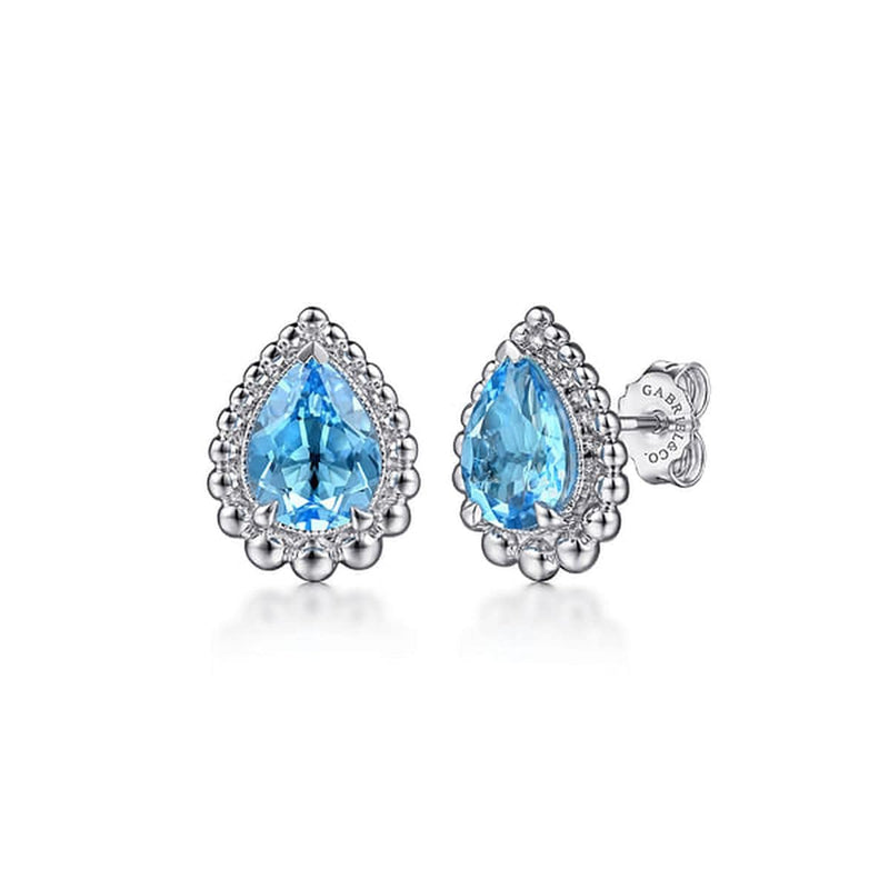 925 Sterling Silver Faceted Swiss Blue Topaz Pear Shape Bujukan Stud Earrings - EG14642SVJBT-Gabriel & Co.-Renee Taylor Gallery