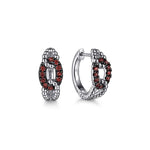 925 Sterling Silver Garnet Bujukan Link Huggie Earrings - EG15425SVJGN-Gabriel & Co.-Renee Taylor Gallery