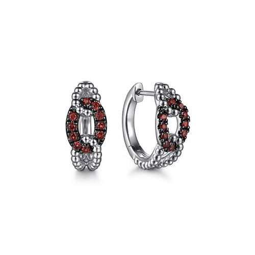 925 Sterling Silver Garnet Bujukan Link Huggie Earrings - EG15425SVJGN-Gabriel & Co.-Renee Taylor Gallery