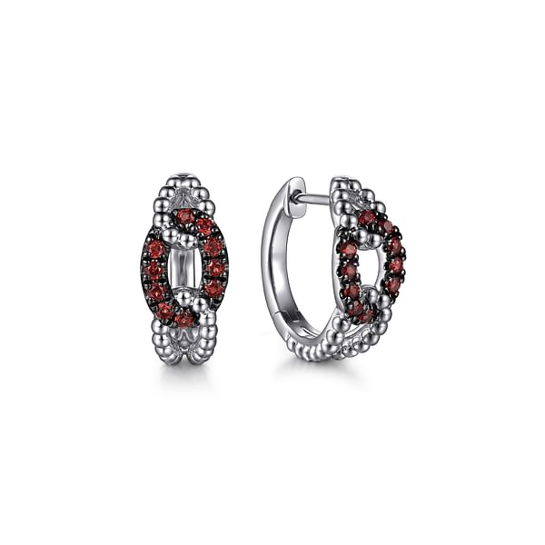 925 Sterling Silver Garnet Bujukan Link Huggie Earrings - EG15425SVJGN-Gabriel & Co.-Renee Taylor Gallery