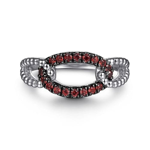 925 Sterling Silver Garnet Bujukan Link Ladies Ring - LR52854SVJGN-Gabriel & Co.-Renee Taylor Gallery