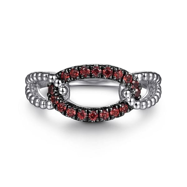 925 Sterling Silver Garnet Bujukan Link Ladies Ring - LR52854SVJGN-Gabriel & Co.-Renee Taylor Gallery