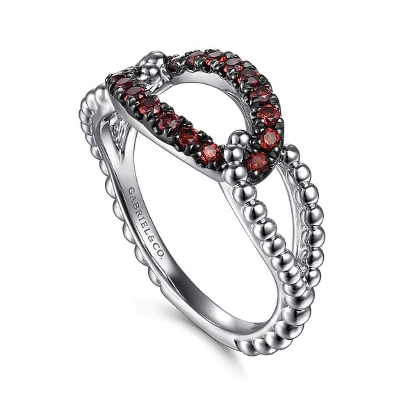 925 Sterling Silver Garnet Bujukan Link Ladies Ring - LR52854SVJGN-Gabriel & Co.-Renee Taylor Gallery