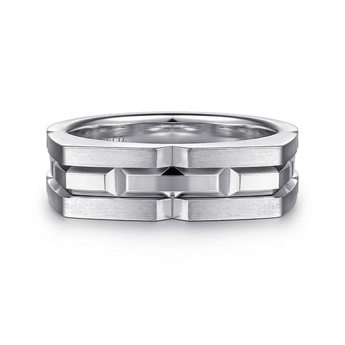 925 Sterling Silver Geometric Men's Ring in Satin Finish - MR52067SVJJJ-Gabriel & Co.-Renee Taylor Gallery