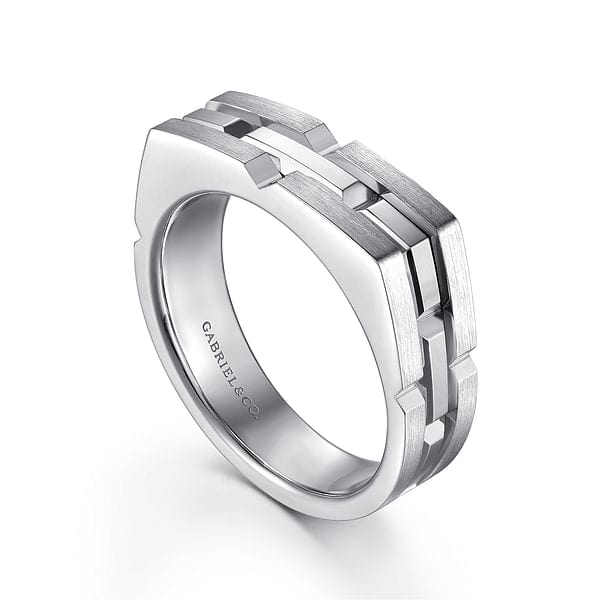 925 Sterling Silver Geometric Men's Ring in Satin Finish - MR52067SVJJJ-Gabriel & Co.-Renee Taylor Gallery