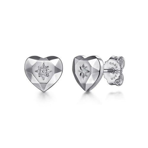 925 Sterling Silver Heart Diamond Cut Stud Earrings - EG15434SV5JJ-Gabriel & Co.-Renee Taylor Gallery