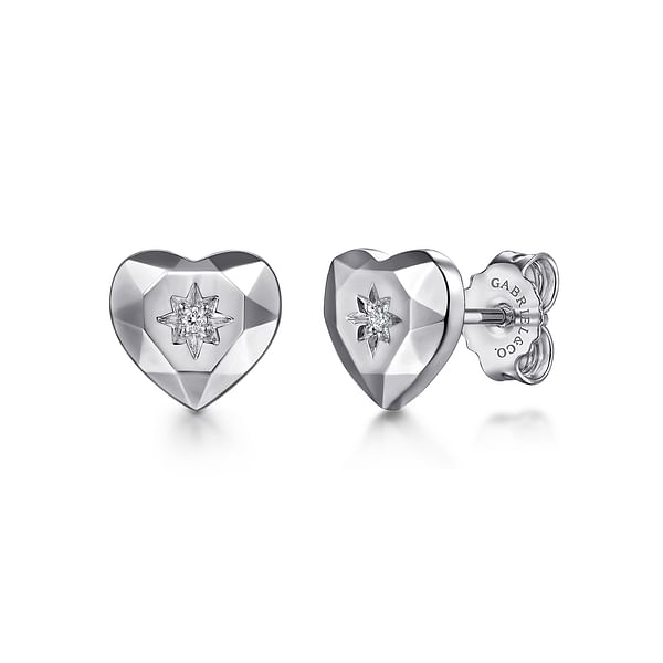 925 Sterling Silver Heart Diamond Cut Stud Earrings - EG15434SV5JJ-Gabriel & Co.-Renee Taylor Gallery