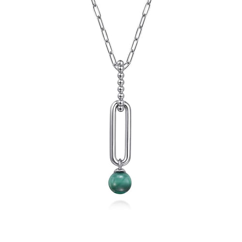 925 Sterling Silver Malachite Bujukan Drop Necklace - NK7477SVJMA-Gabriel & Co.-Renee Taylor Gallery