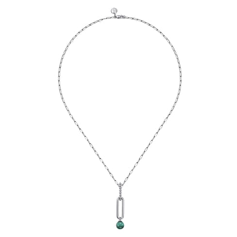 925 Sterling Silver Malachite Bujukan Drop Necklace - NK7477SVJMA-Gabriel & Co.-Renee Taylor Gallery