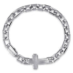 925 Sterling Silver Mens Faceted Link Chain Bracelet with Cross - TBM2253-85SVJJJ-Gabriel & Co.-Renee Taylor Gallery