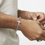 925 Sterling Silver Mens Faceted Link Chain Bracelet with Cross - TBM2253-85SVJJJ-Gabriel & Co.-Renee Taylor Gallery