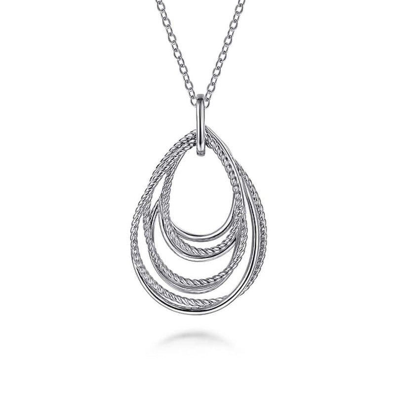 925 Sterling Silver Multi Row of Rope Teardrop Pendant Necklace - NK6523SVJJJ-Gabriel & Co.-Renee Taylor Gallery