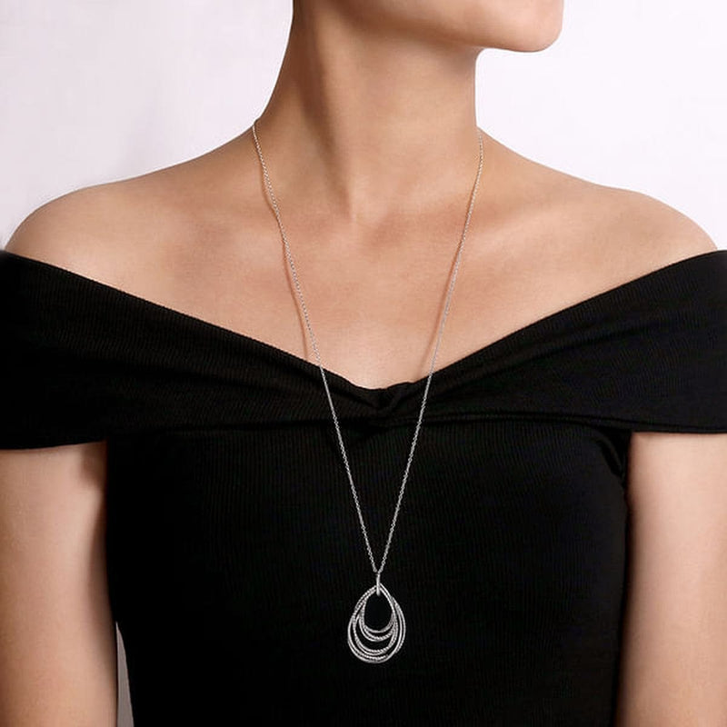 925 Sterling Silver Multi Row of Rope Teardrop Pendant Necklace - NK6523SVJJJ-Gabriel & Co.-Renee Taylor Gallery