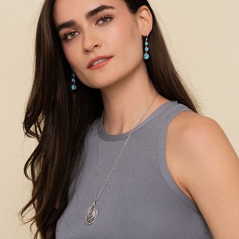 925 Sterling Silver Multi Row of Rope Teardrop Pendant Necklace - NK6523SVJJJ-Gabriel & Co.-Renee Taylor Gallery