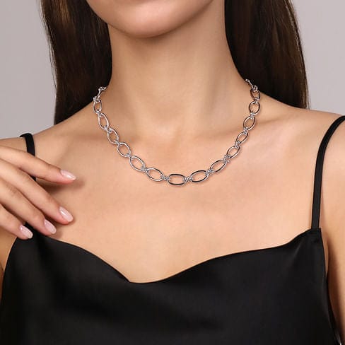 925 Sterling Silver Oval Link Chain Necklace with Bujukan Connectors - NK7094SVJJJ-Gabriel & Co.-Renee Taylor Gallery