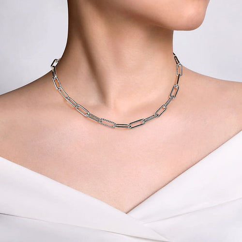 925 Sterling Silver Oval Link Chain Necklace with Bujukan Stations - NK7111SVJJJ-Gabriel & Co.-Renee Taylor Gallery