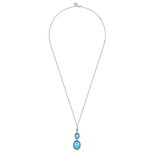 925 Sterling Silver Oval Shape Rock Crystal and Turquoise Bujukan Drop Necklace - NK7479-24SVJXT-Gabriel & Co.-Renee Taylor Gallery
