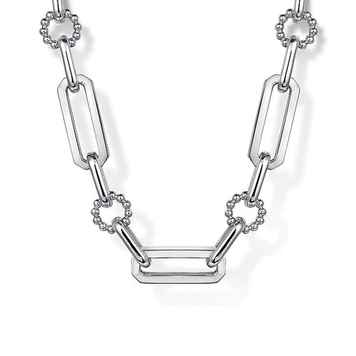 925 Sterling Silver Paper Clip Chain Necklace with Bujukan Connectors - NK7483SVJJJ-Gabriel & Co.-Renee Taylor Gallery