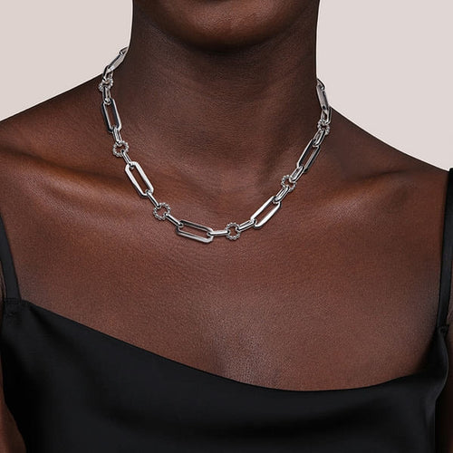 925 Sterling Silver Paper Clip Chain Necklace with Bujukan Connectors - NK7483SVJJJ-Gabriel & Co.-Renee Taylor Gallery