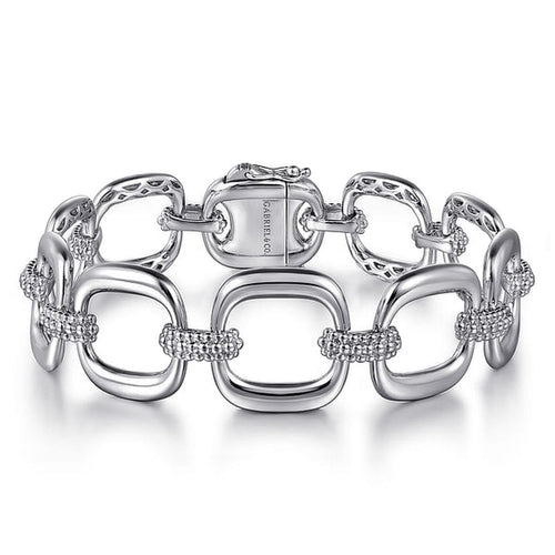 925 Sterling Silver Pavé Bujukan And Cushion Shape Link Chain Bracelet - TB4960SVJJJ-Gabriel & Co.-Renee Taylor Gallery
