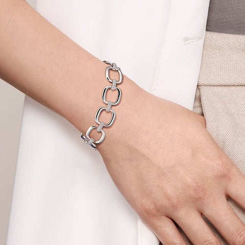 925 Sterling Silver Pavé Bujukan And Cushion Shape Link Chain Bracelet - TB4960SVJJJ-Gabriel & Co.-Renee Taylor Gallery