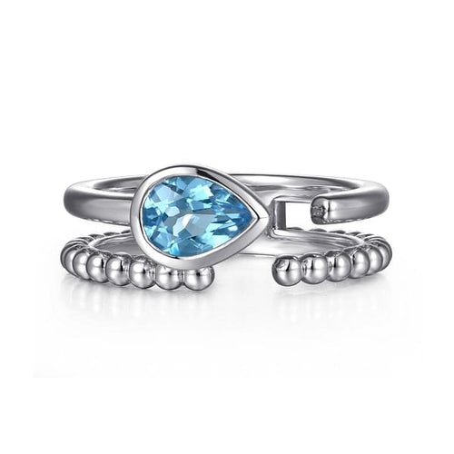 925 Sterling Silver Pear Blue Topaz Bujukan Open Ring - LR52871SVJBT-Gabriel & Co.-Renee Taylor Gallery