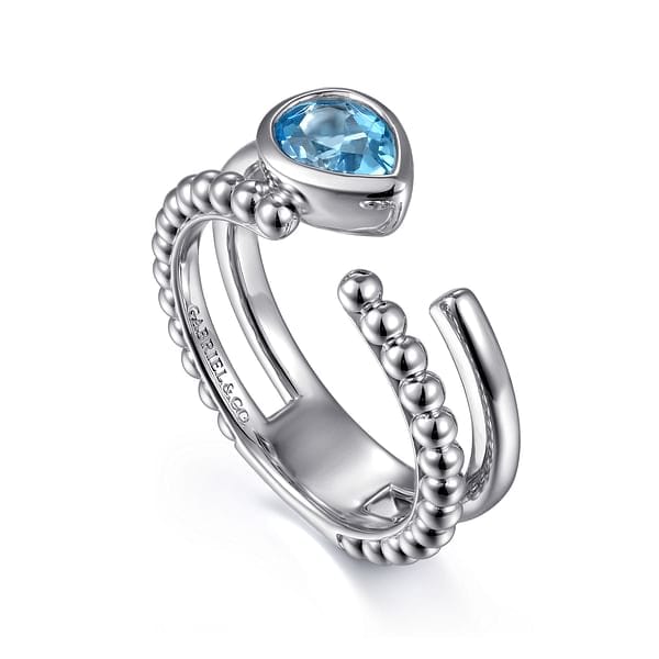 925 Sterling Silver Pear Blue Topaz Bujukan Open Ring - LR52871SVJBT-Gabriel & Co.-Renee Taylor Gallery