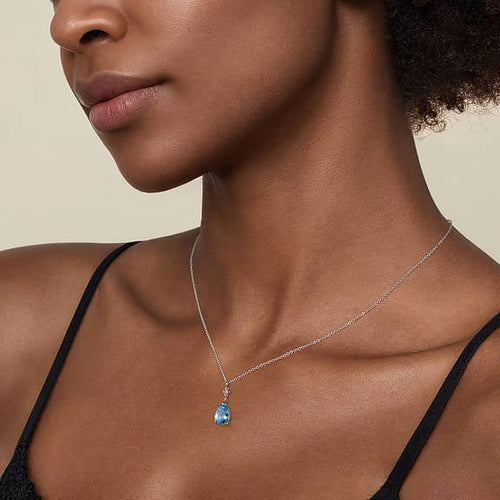 925 Sterling Silver Pear Blue Topaz Bujukan Pendant Necklace - NK7902SVJBT-Gabriel & Co.-Renee Taylor Gallery