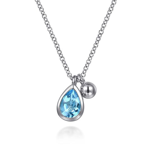 925 Sterling Silver Pear Blue Topaz Bujukan Pendant Necklace - NK7929SVJBT-Gabriel & Co.-Renee Taylor Gallery