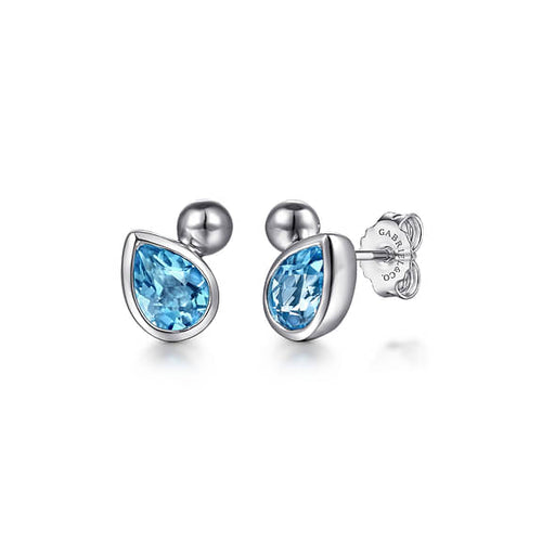 925 Sterling Silver Pear Blue Topaz Bujukan Stud Earrings - EG15437SVJBT-Gabriel & Co.-Renee Taylor Gallery