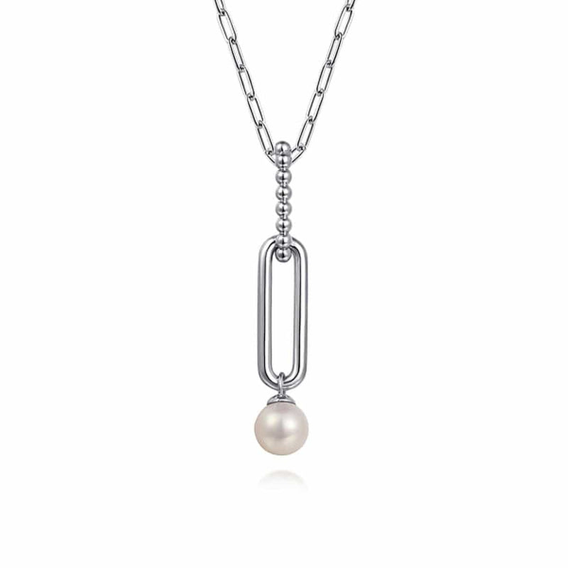 925 Sterling Silver Pearl Bujukan Drop Necklace - NK7477SVJPB-Gabriel & Co.-Renee Taylor Gallery