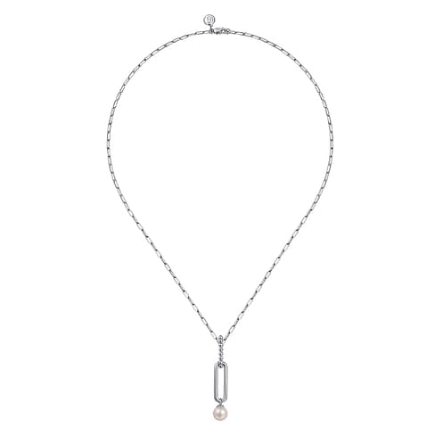 925 Sterling Silver Pearl Bujukan Drop Necklace - NK7477SVJPB-Gabriel & Co.-Renee Taylor Gallery