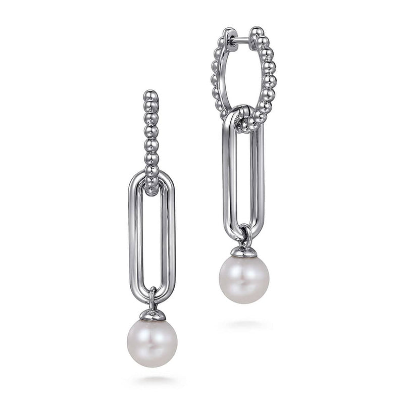 925 Sterling Silver Pearl Bujukan Huggie Drop Earrings - EG14994SVJPB-Gabriel & Co.-Renee Taylor Gallery
