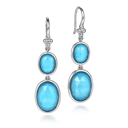 925 Sterling Silver Rock Crystal and Turquoise Fish Wire Drop Earrings - EG14996SVJXT-Gabriel & Co.-Renee Taylor Gallery