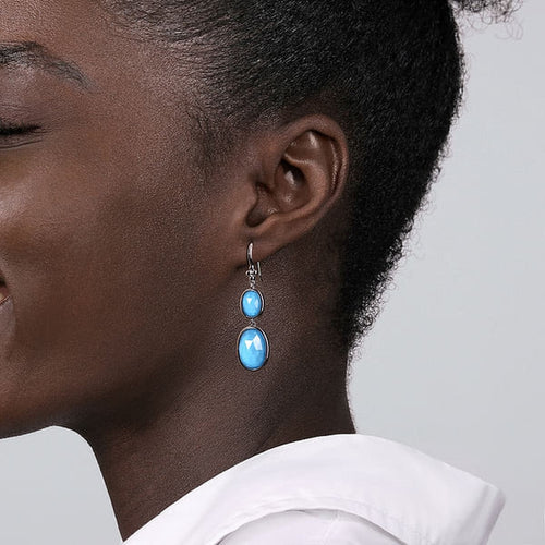 925 Sterling Silver Rock Crystal and Turquoise Fish Wire Drop Earrings - EG14996SVJXT-Gabriel & Co.-Renee Taylor Gallery