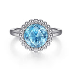 925 Sterling Silver Round Blue Topaz Bezel Set Ring with Bujukan Bead Halo - LR51792SVJBT-Gabriel & Co.-Renee Taylor Gallery