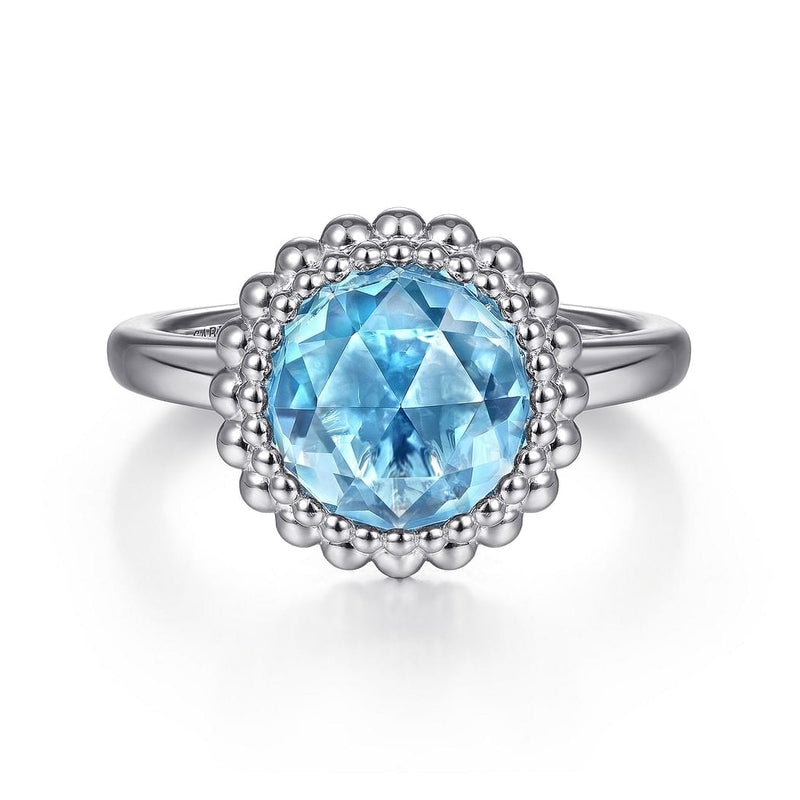 925 Sterling Silver Round Blue Topaz Bezel Set Ring with Bujukan Bead Halo - LR51792SVJBT-Gabriel & Co.-Renee Taylor Gallery