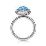 925 Sterling Silver Round Blue Topaz Bezel Set Ring with Bujukan Bead Halo - LR51792SVJBT-Gabriel & Co.-Renee Taylor Gallery
