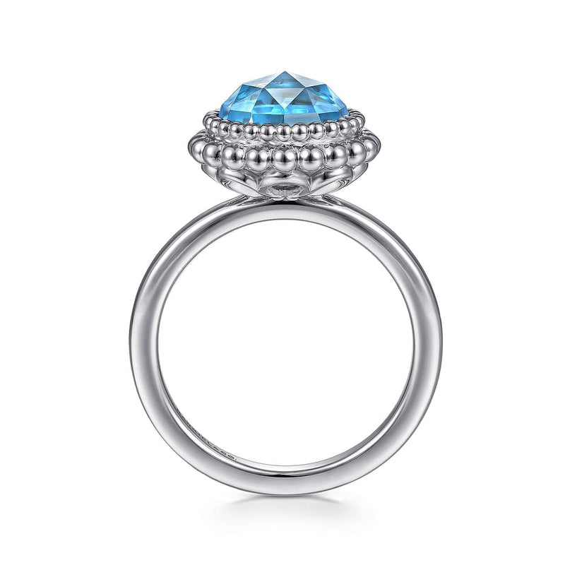 925 Sterling Silver Round Blue Topaz Bezel Set Ring with Bujukan Bead Halo - LR51792SVJBT-Gabriel & Co.-Renee Taylor Gallery